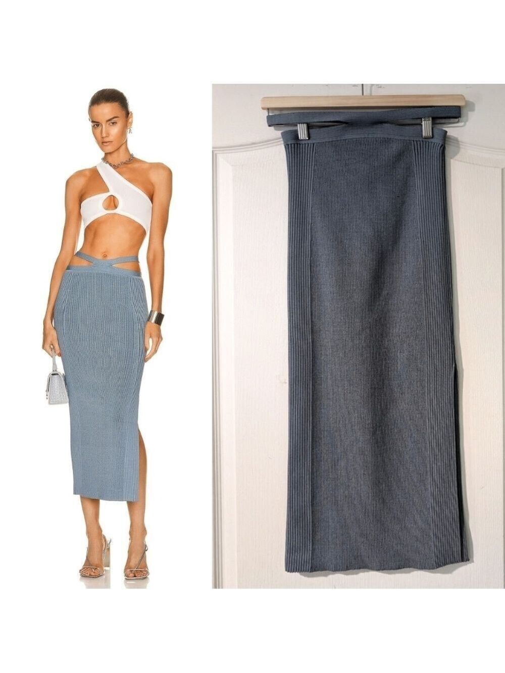 NWT Jonathan Simkhai | Orion Ribbed Midi Skirt In Slate
